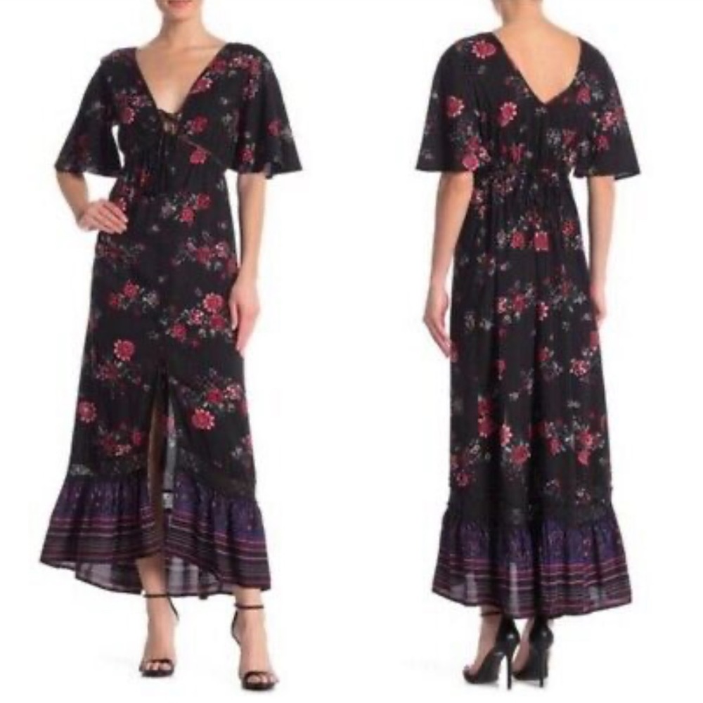 Band of Gypsies black Floral print Maxi Dress sz M